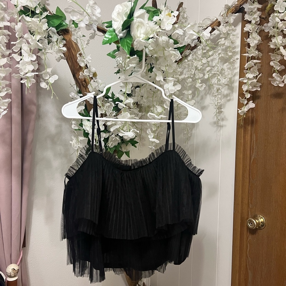 Anthropologie Black Layered Pleated Tulle Tank Top - Picture 5 of 9